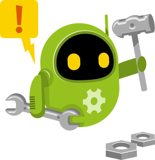工具を持って作業する緑のロボット